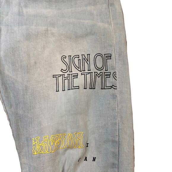 Crysp Denim Jeans Men’s 30 Blue Skinny Distressed Graphic Script Streetwear - Picture 8 of 16